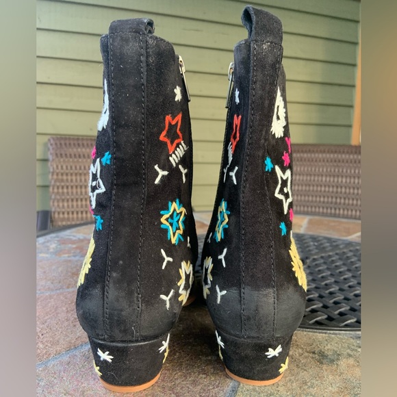 Free People * Bowers Celestial Embroidered Black Leather & Suede Ankle Boots - Picture 11 of 16